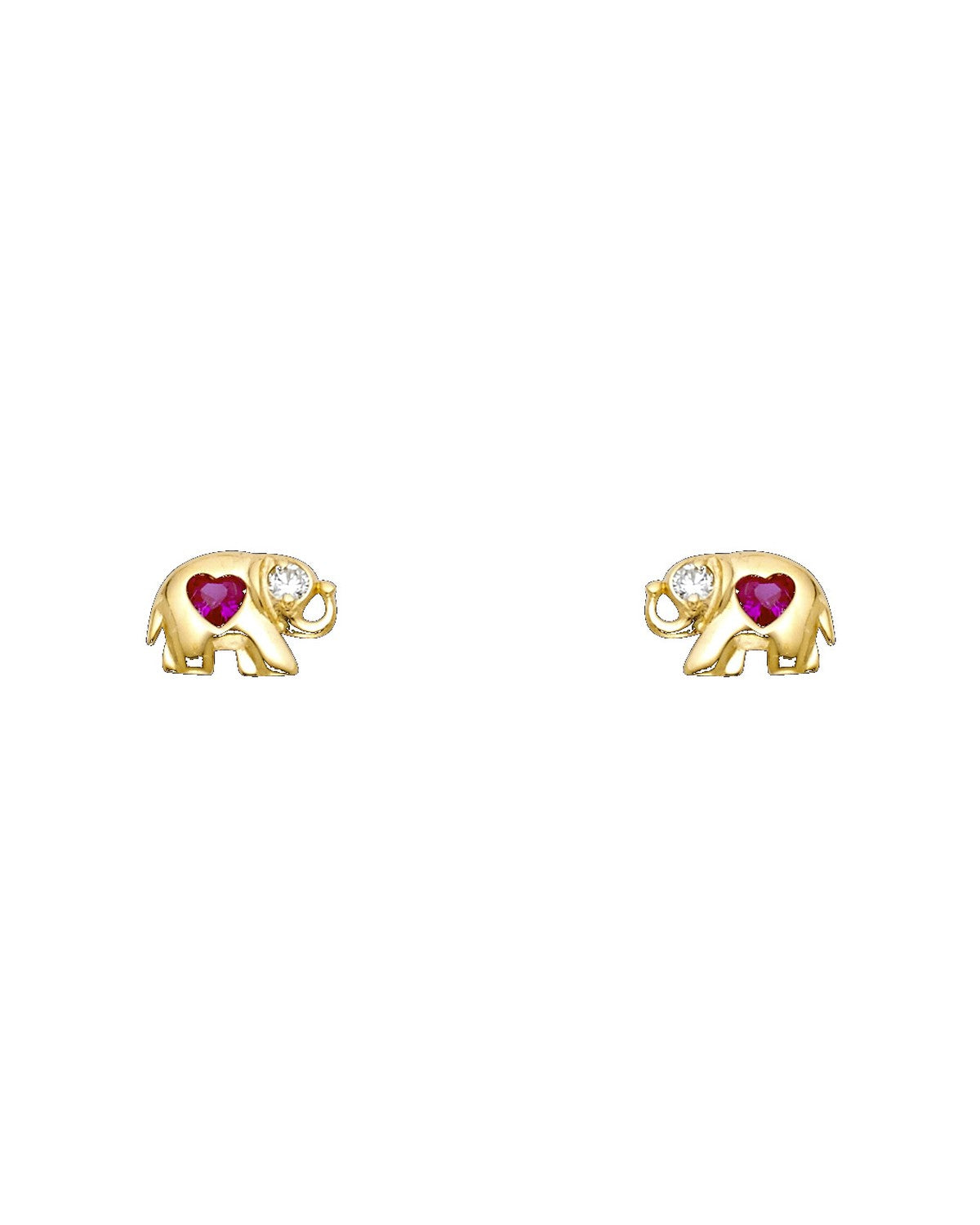 14K Yellow Gold Elephant Red CZ Stud Earrings (ST-0274)