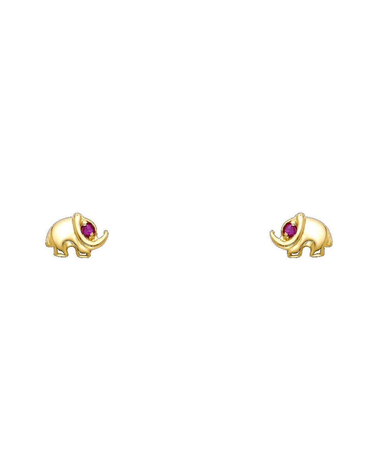 14K Yellow Gold Small Elephant Red CZ Stud Earrings (ST-0277)