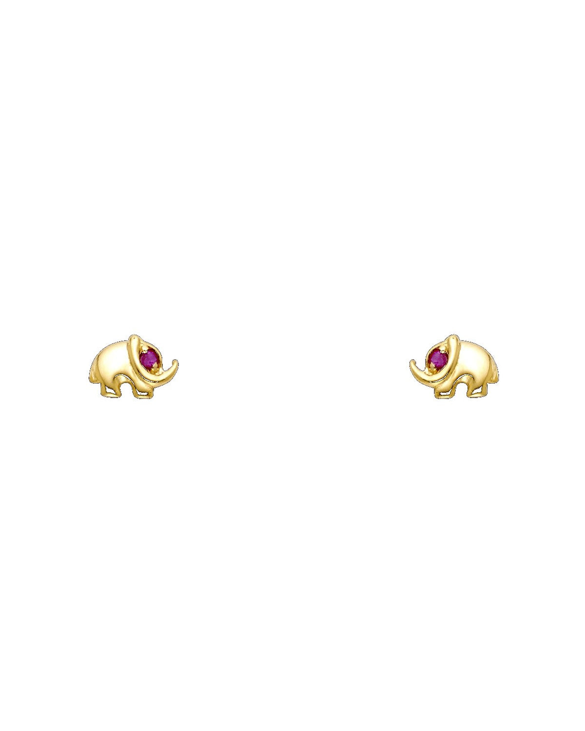 14K Yellow Gold Small Elephant Red CZ Stud Earrings (ST-0277)