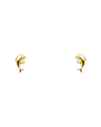 14K Yellow Gold Dolphin White CZ Stud Earrings (ST-0282)