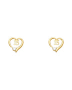 14K Yellow Gold 15 Year Heart CZ Stud Earrings (ST-0312)