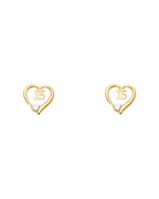 14K Yellow Gold 15 Year Heart CZ Stud Earrings (ST-0312)