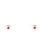 14K Yellow Gold Heart Red CZ Stud Earrings (ST-0324)