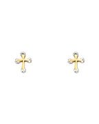 14K Yellow Gold CZ Cross Stud Earrings (ST-0344)