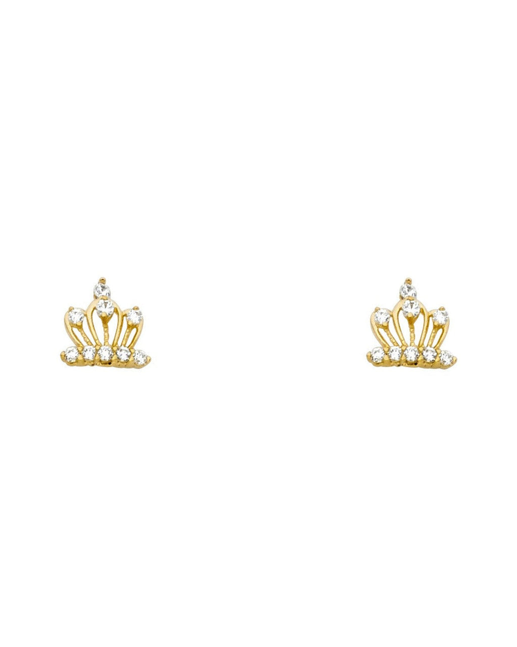 14K Yellow Gold CZ Crown Stud Earrings (ST-0354)