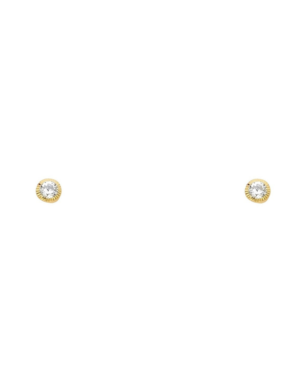 14K Yellow Gold 3mm Round CZ Solitaire DC Screw Back Stud Earrings (ST-0579)