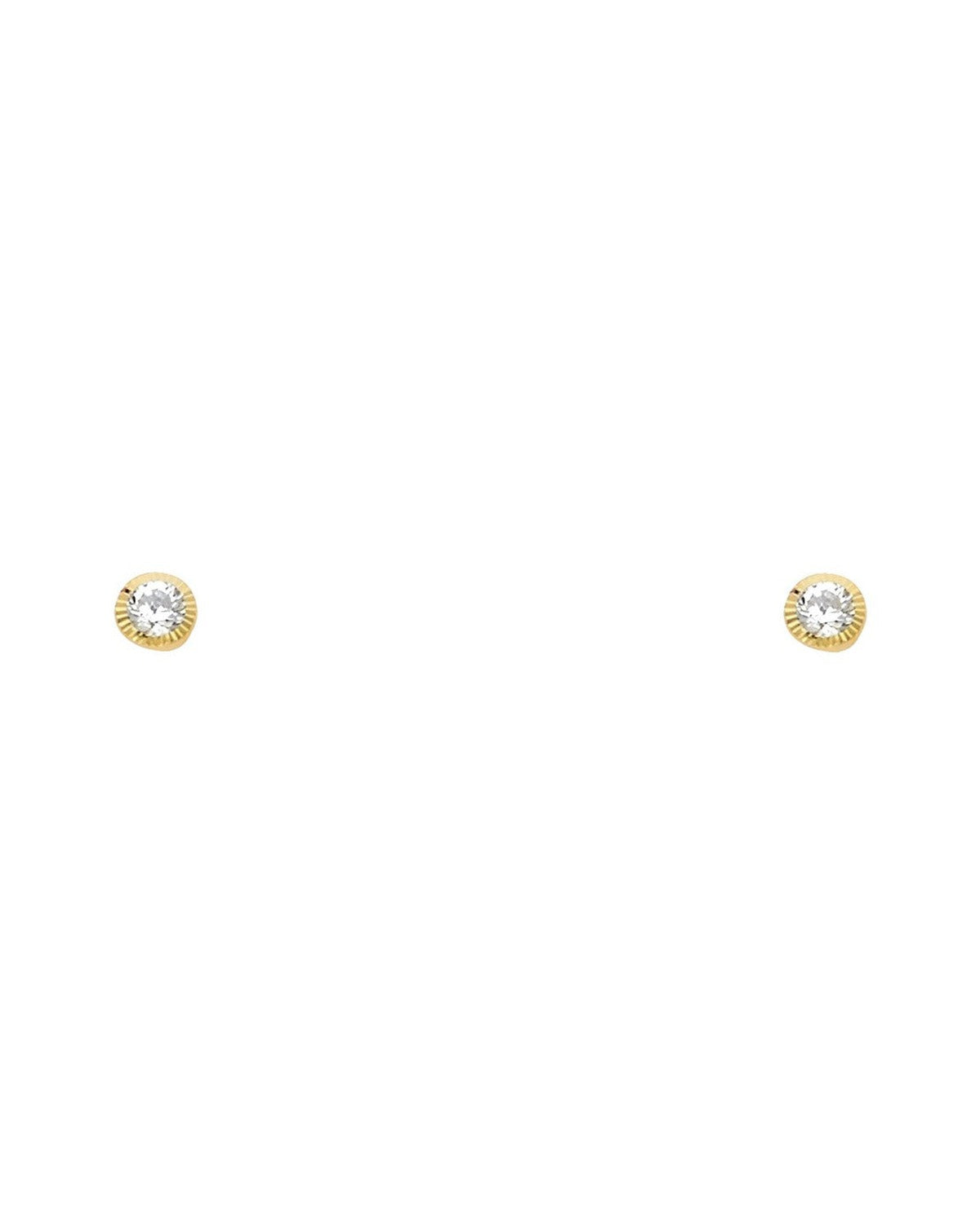 14K Yellow Gold 3mm Round CZ Solitaire DC Screw Back Stud Earrings (ST-0579)