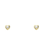 14K Yellow Gold 2.7mm Pearl DC Heart Screw Back Stud Earrings (ST-0582)