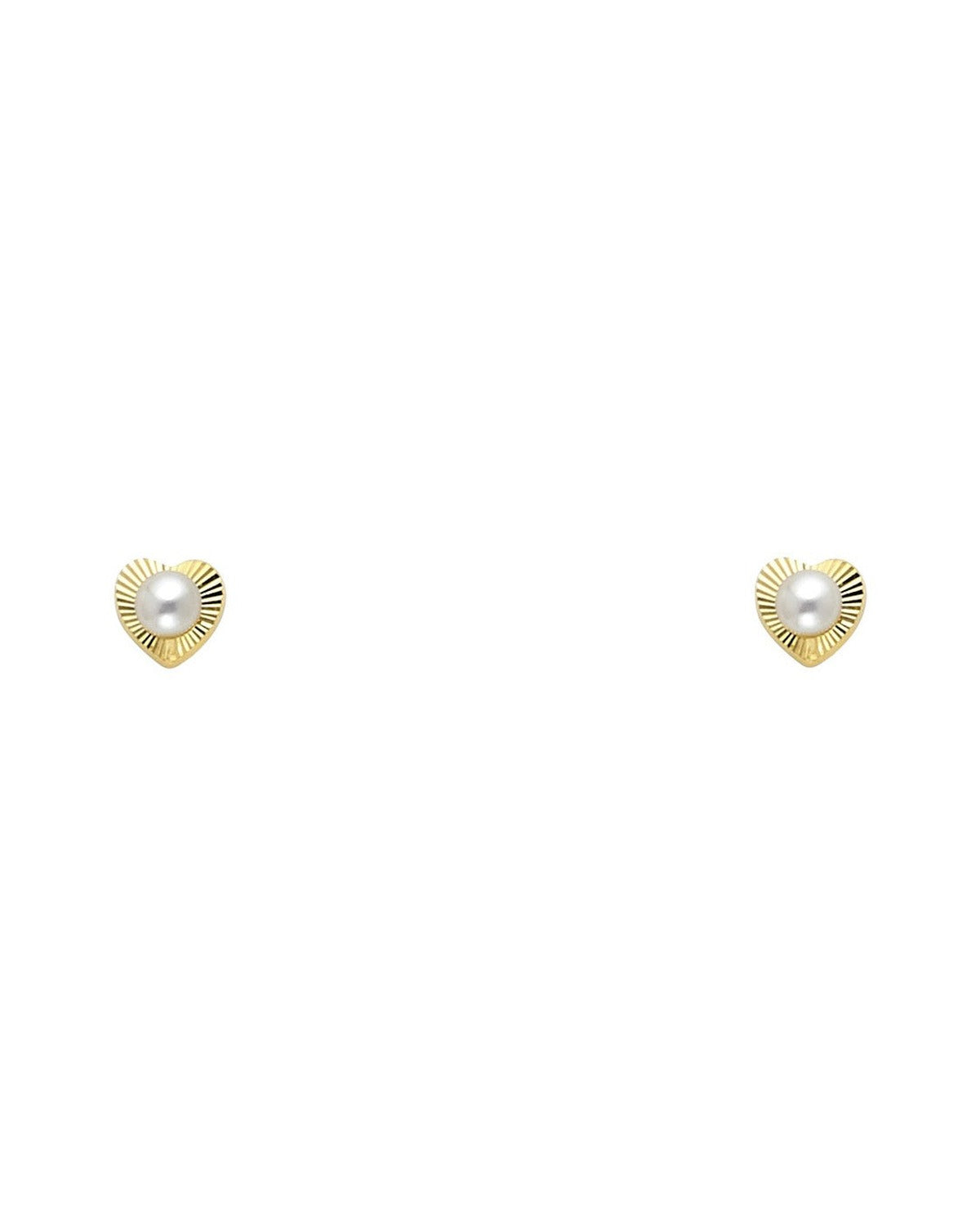 14K Yellow Gold 2.7mm Pearl DC Heart Screw Back Stud Earrings (ST-0582)