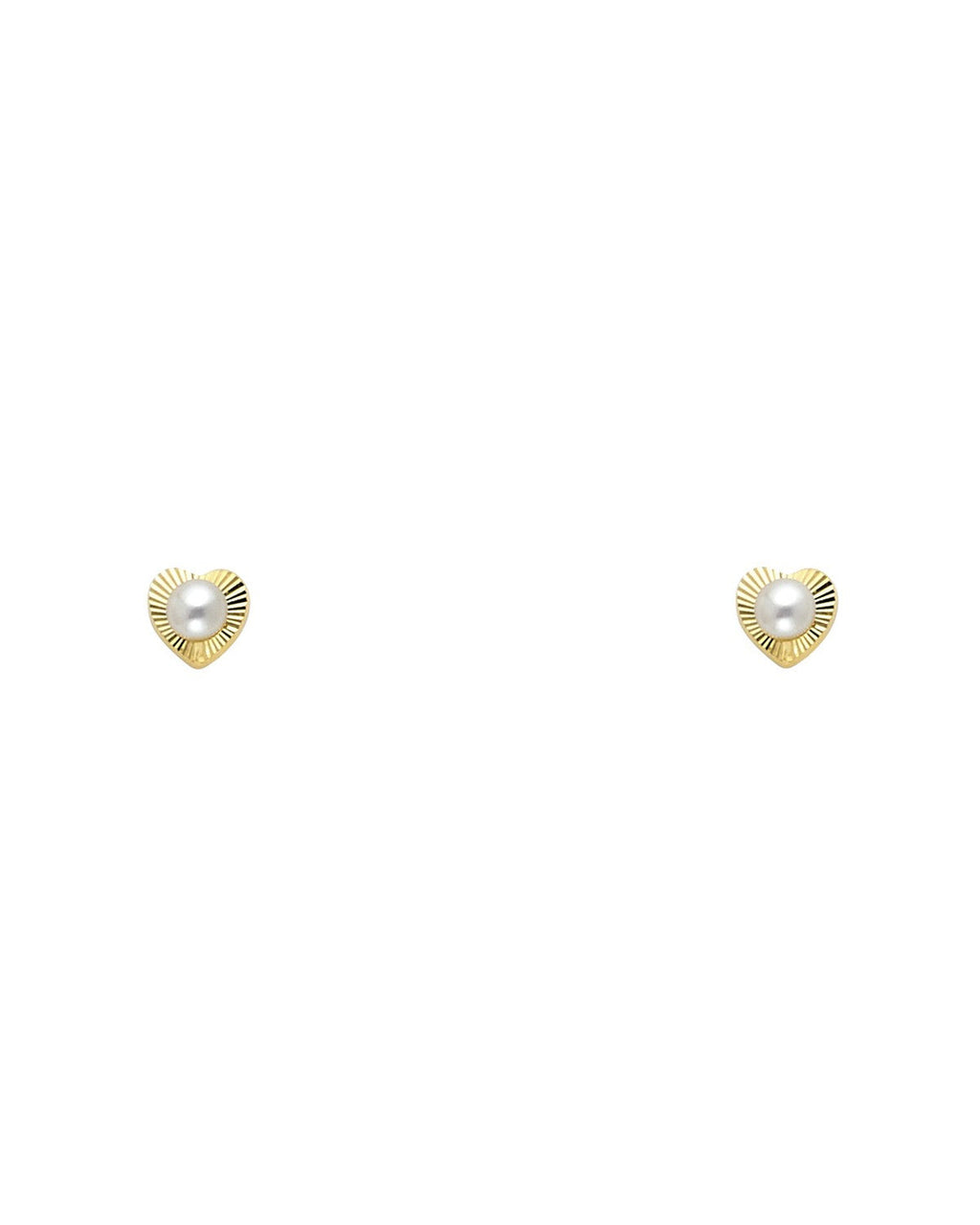 14K Yellow Gold 2.7mm Pearl DC Heart Screw Back Stud Earrings (ST-0582)