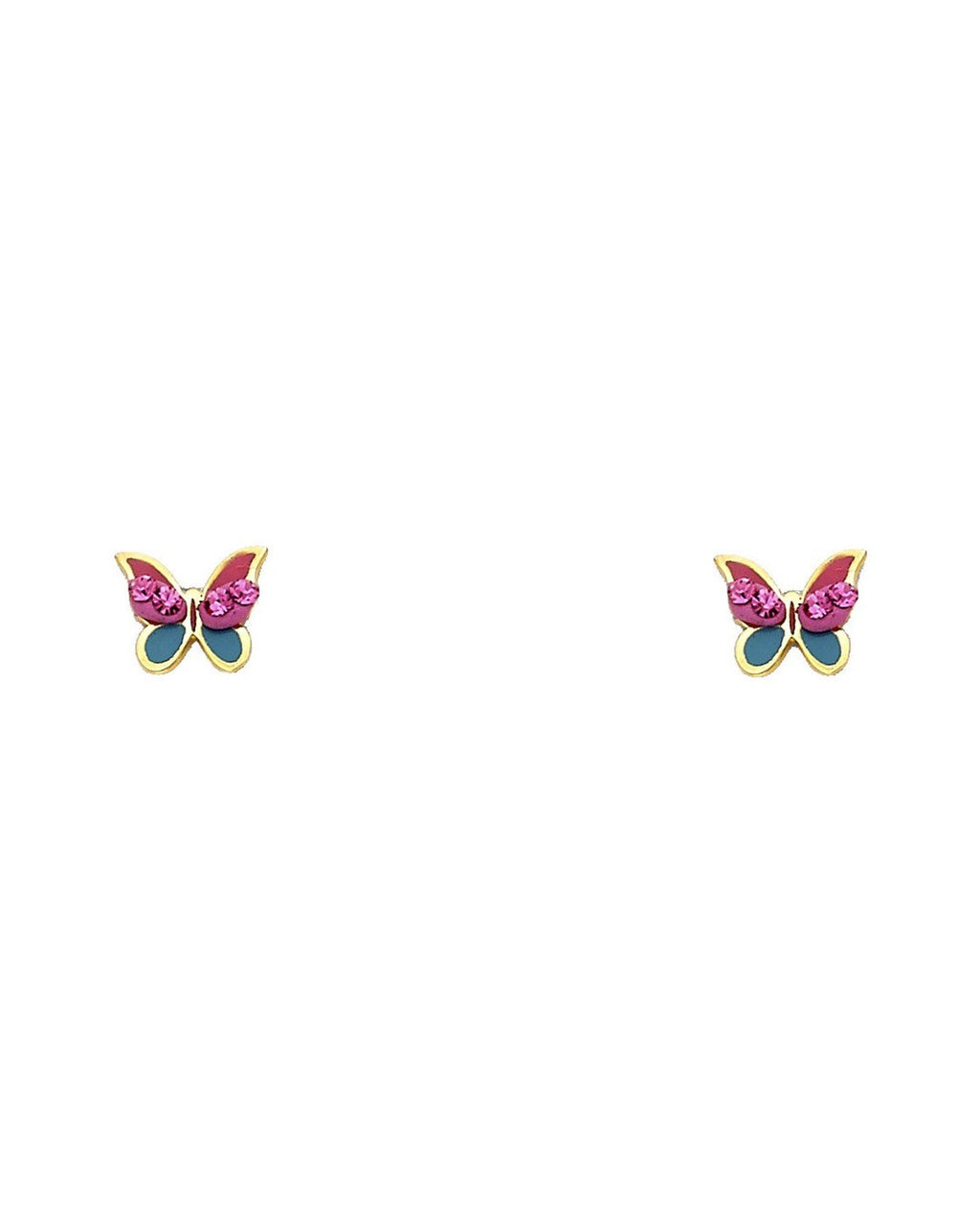 14K Yellow Gold Color Crystal Butterfly Screw Back Stud Earrings (ST-0589)
