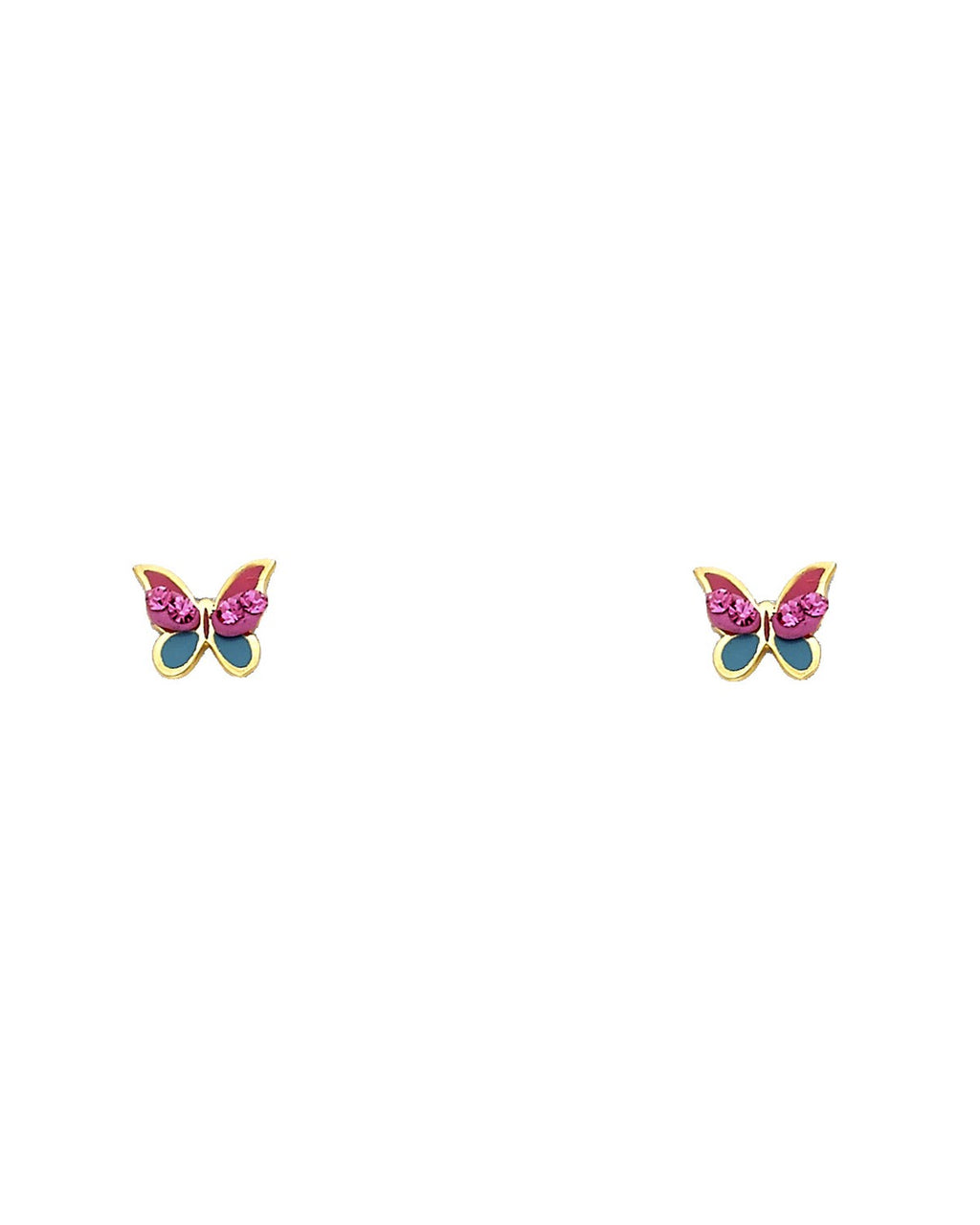 14K Yellow Gold Color Crystal Butterfly Screw Back Stud Earrings (ST-0589)