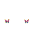 14K Yellow Gold Color Crystal Butterfly Screw Back Stud Earrings (ST-0589)