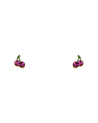 14K Yellow Gold Color Crystal Cherry Screw Back Stud Earrings (ST-0591)