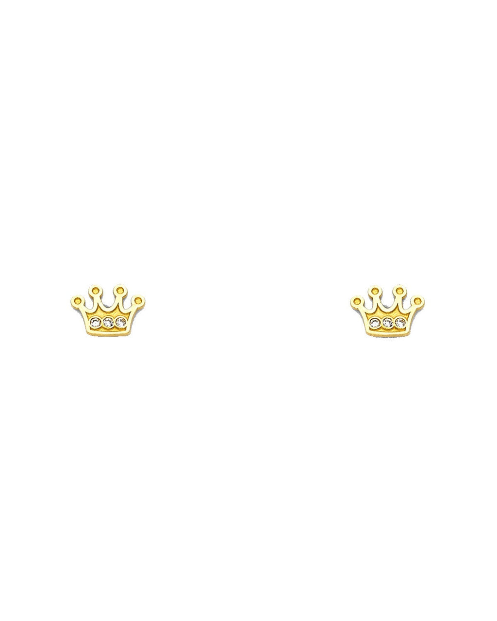 14K Yellow Gold CZ Crown Screw Back Stud Earrings (ST-0592)