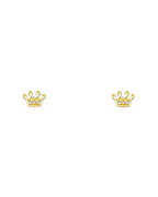 14K Yellow Gold CZ Crown Screw Back Stud Earrings (ST-0592)