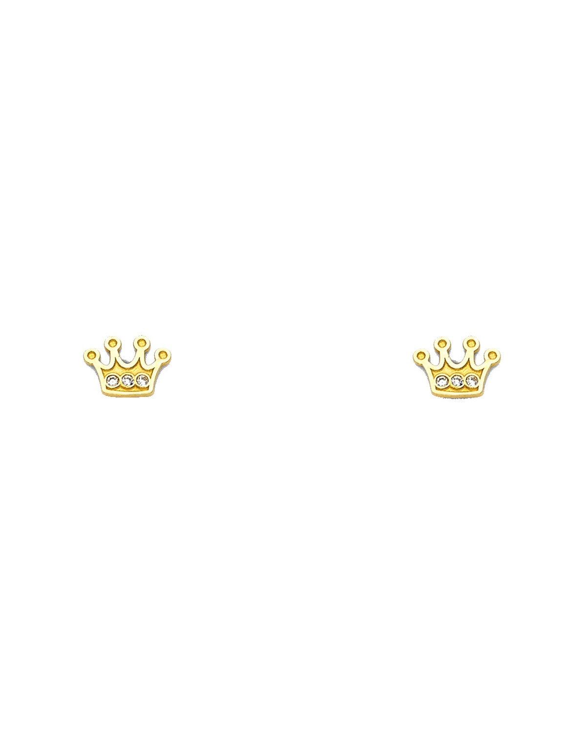 14K Yellow Gold CZ Crown Screw Back Stud Earrings (ST-0592)