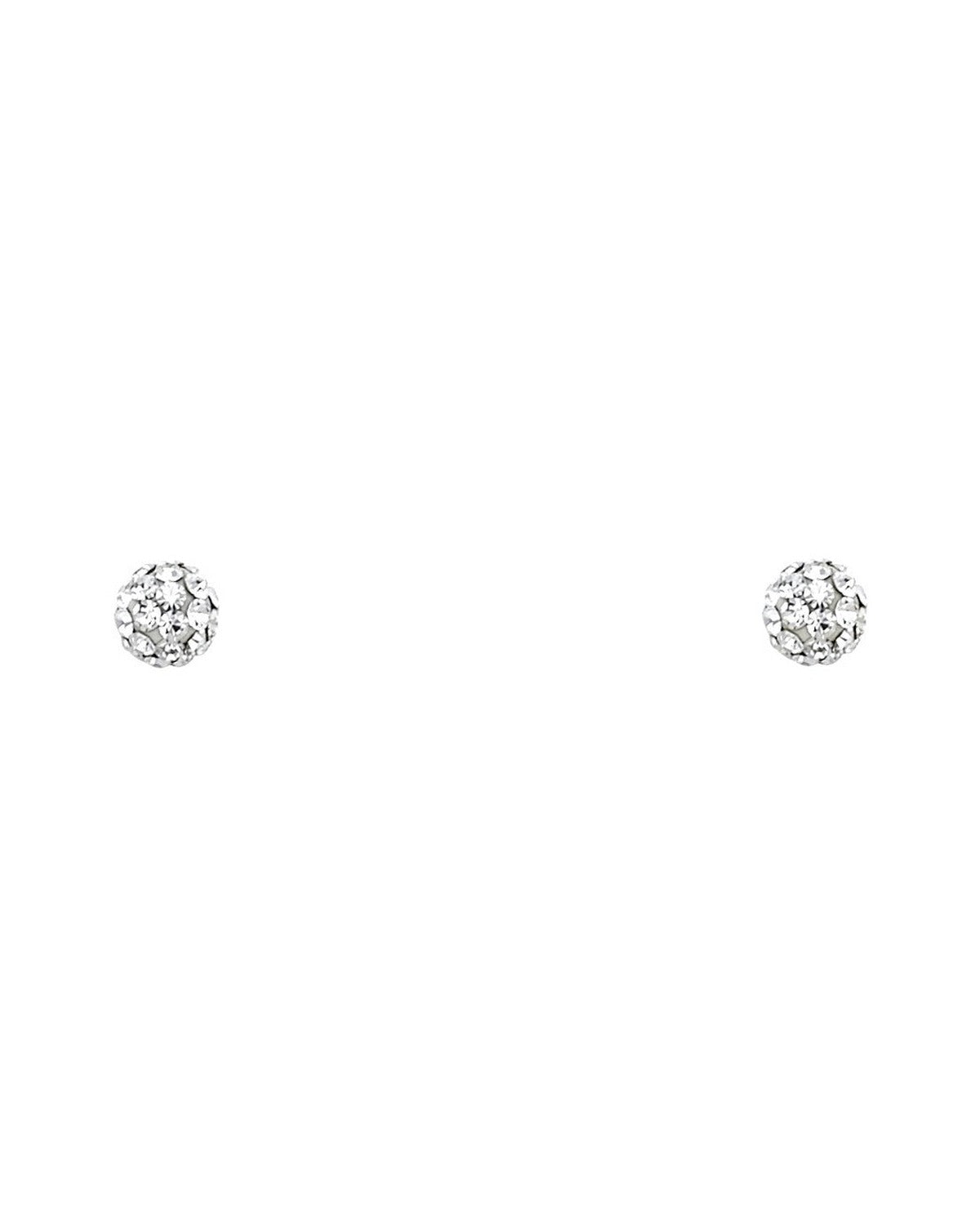 14K White Gold 4mm White Crystal Ball Screw Back Stud Earrings (ST-0595)