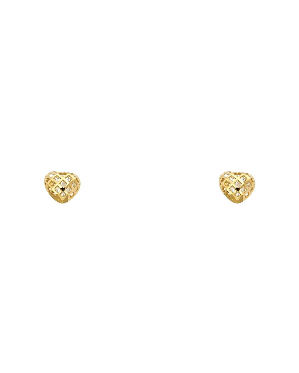 14K Yellow Gold CZ Heart Stud Earrings with Screw Back (ST-0606)