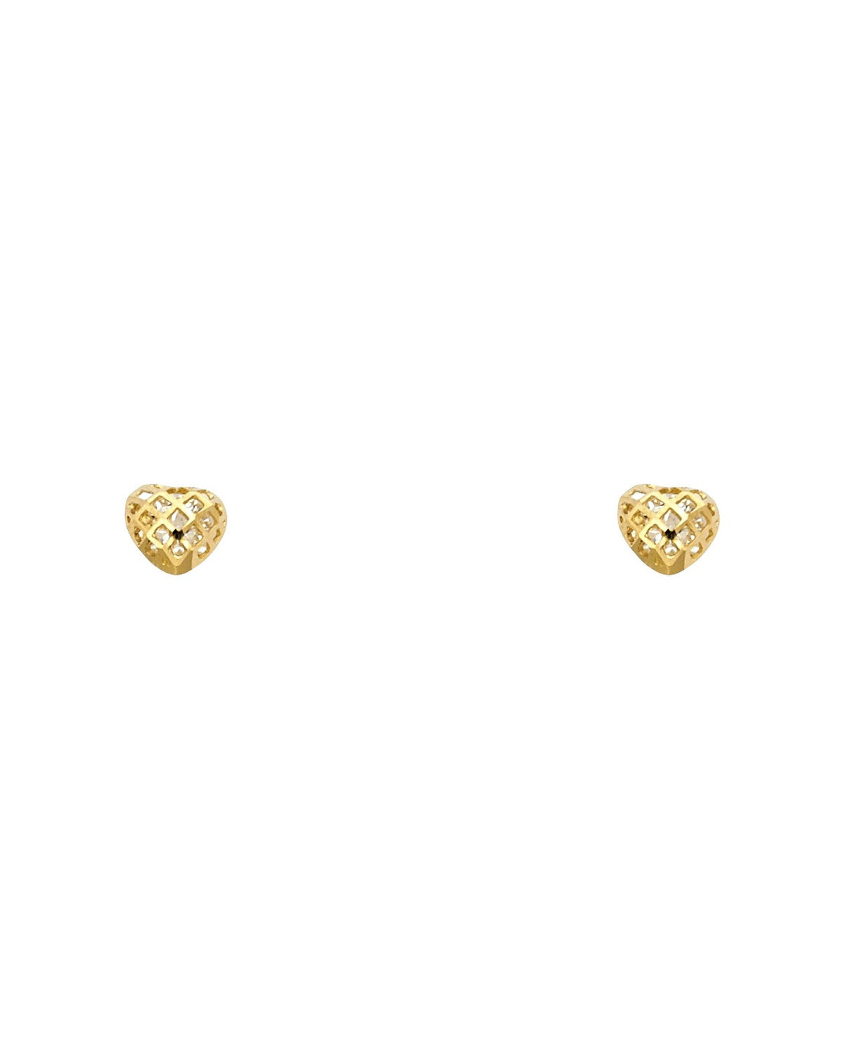 14K Yellow Gold CZ Heart Stud Earrings with Screw Back (ST-0606)