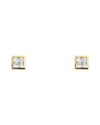 14K Yellow Gold Square Invisible CZ Stud Earrings with Screw Back (ST-0608)