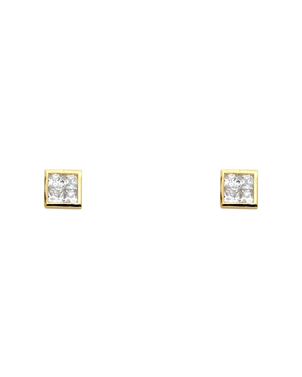 14K Yellow Gold Square Invisible CZ Stud Earrings with Screw Back (ST-0608)