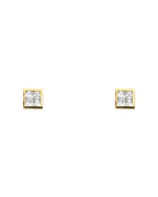 14K Yellow Gold Square Invisible CZ Stud Earrings with Screw Back (ST-0608)
