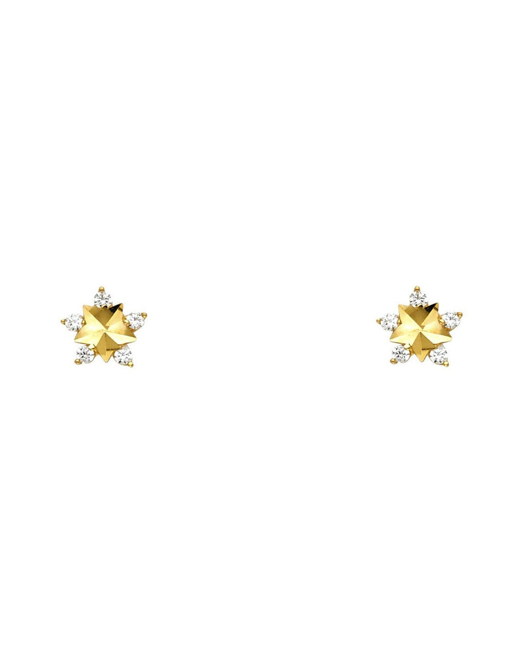 14K Yellow Gold Star CZ Stud Earrings with Screw Back (ST-0620)