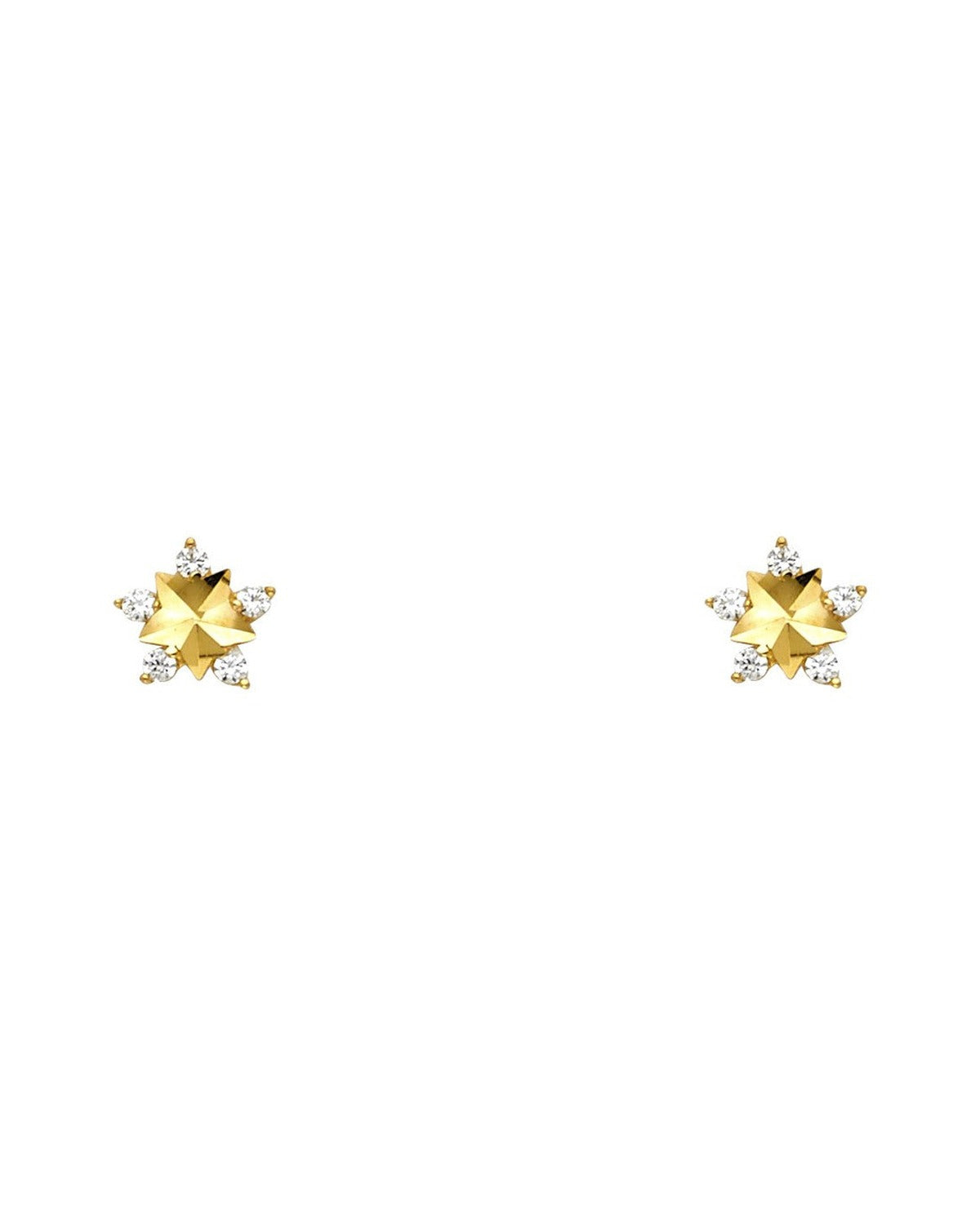 14K Yellow Gold Star CZ Stud Earrings with Screw Back (ST-0620)
