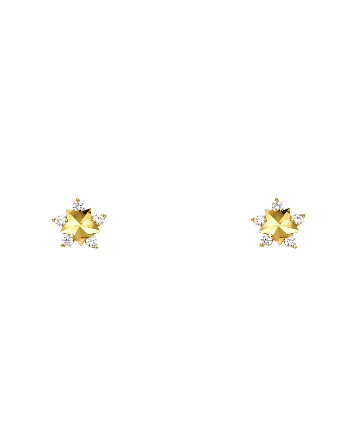 14K Yellow Gold Star CZ Stud Earrings with Screw Back (ST-0620)