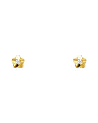 14K Yellow Gold Flower CZ Stud Earrings with Screw Back (ST-0621)