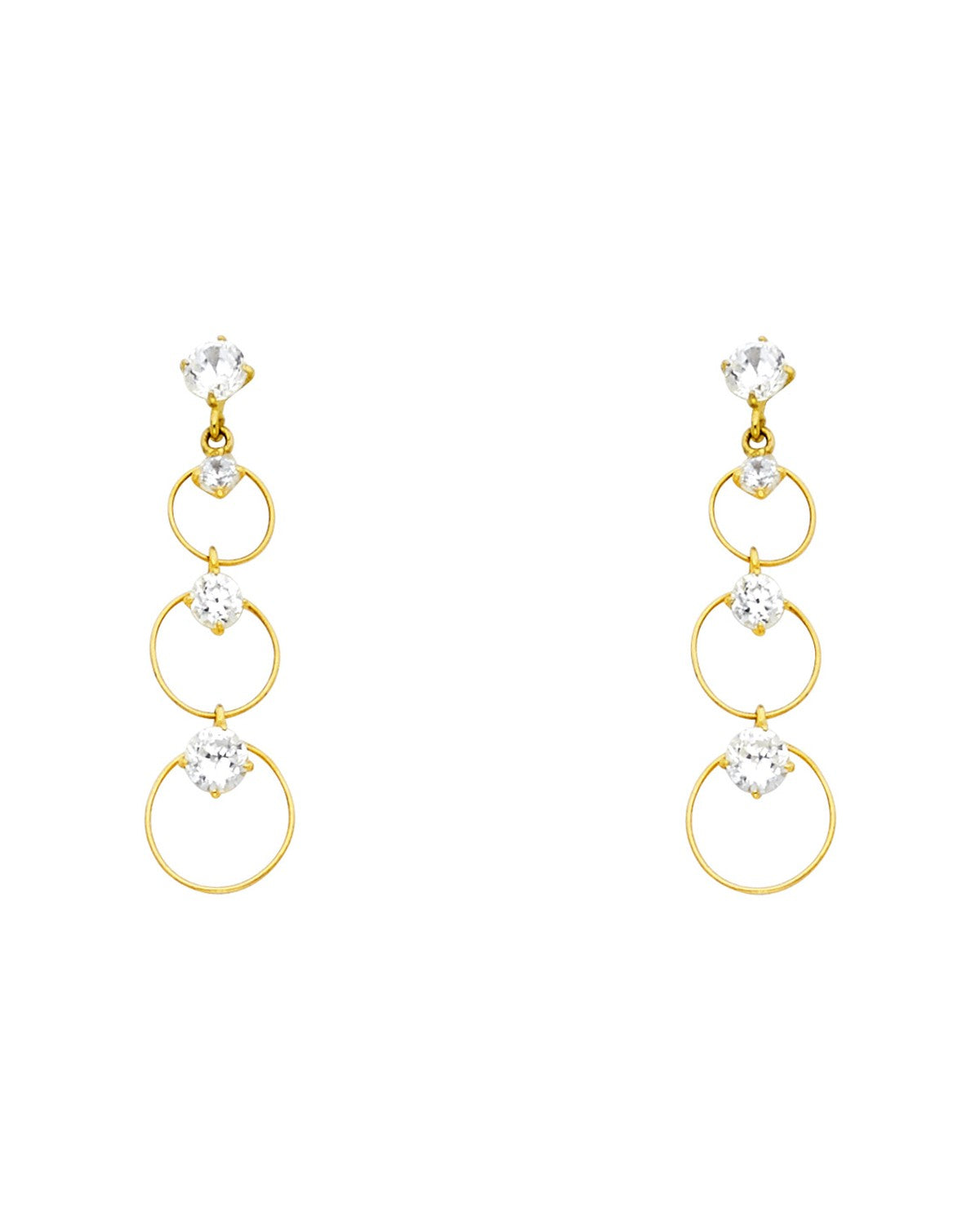14K Yellow Gold CZ Dangle Stud Earrings with Screw Back (ST-0626)