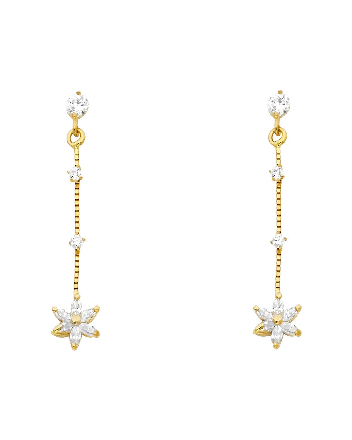 14K Yellow Gold CZ Dangle Stud Earrings with Screw Back (ST-0628)