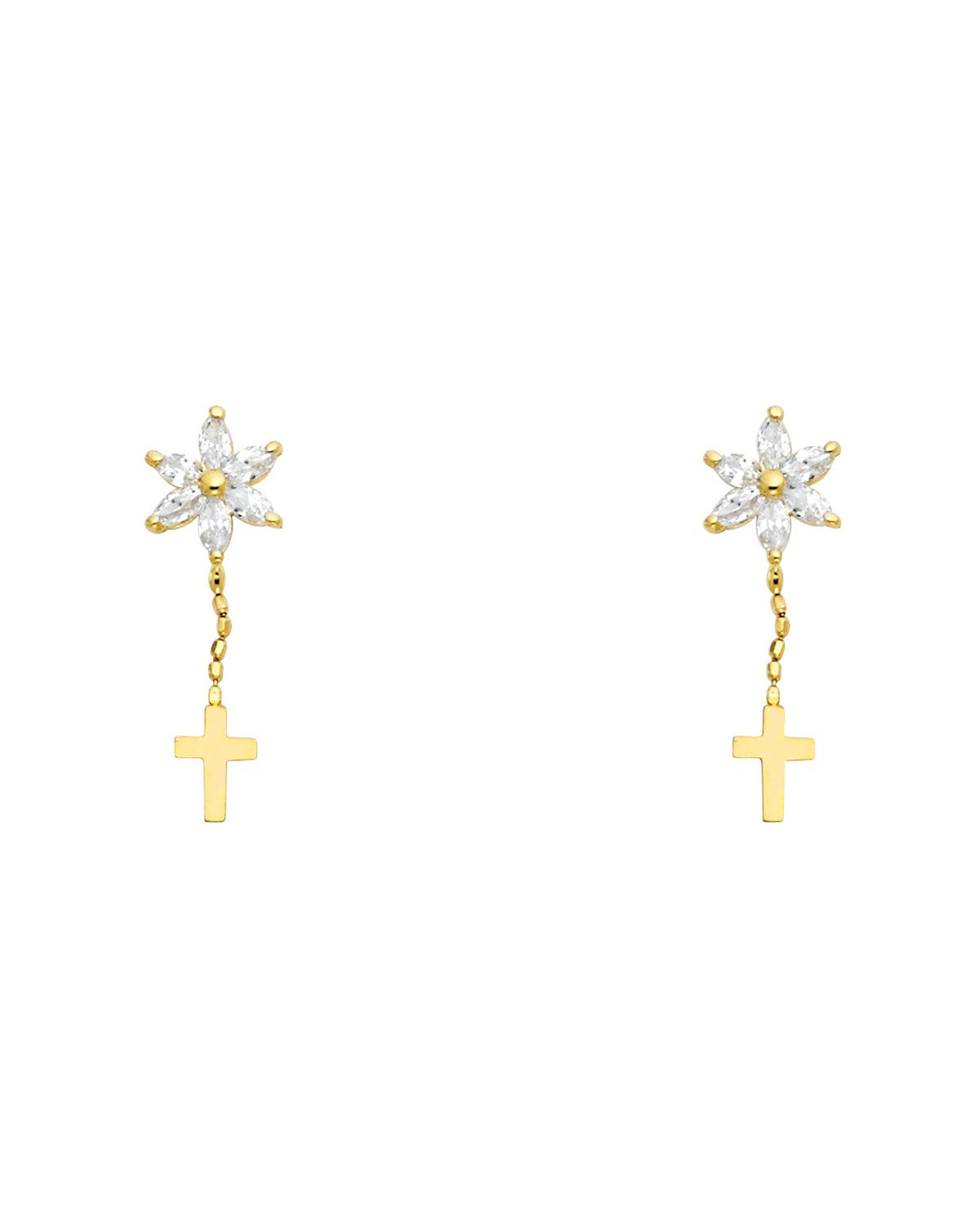 14K Yellow Gold CZ Dangle Stud Earrings with Screw Back (ST-0637)