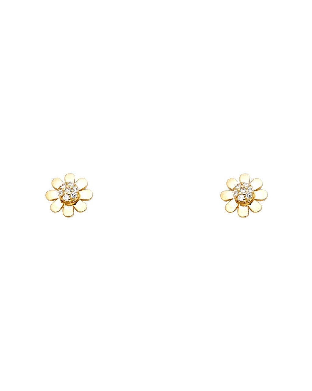 14K Yellow Gold Sun Flower CZ Stud Earrings with Screw Back (ST-0641)