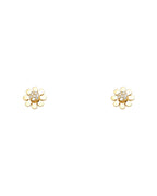 14K Yellow Gold Sun Flower CZ Stud Earrings with Screw Back (ST-0641)