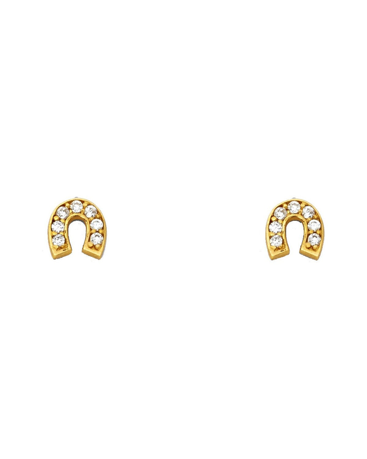 14K Yellow Gold Horse Shoe CZ Stud Earrings with Screw Back (ST-0647)
