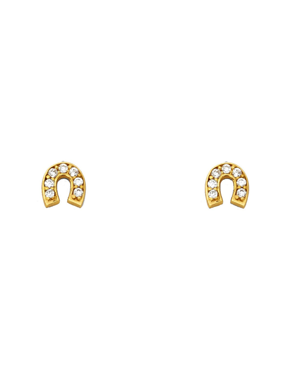 14K Yellow Gold Horse Shoe CZ Stud Earrings with Screw Back (ST-0647)
