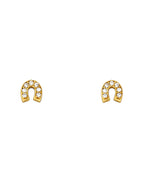14K Yellow Gold Horse Shoe CZ Stud Earrings with Screw Back (ST-0647)