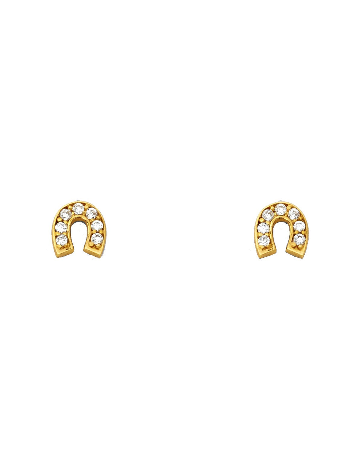 14K Yellow Gold Horse Shoe CZ Stud Earrings with Screw Back (ST-0647)