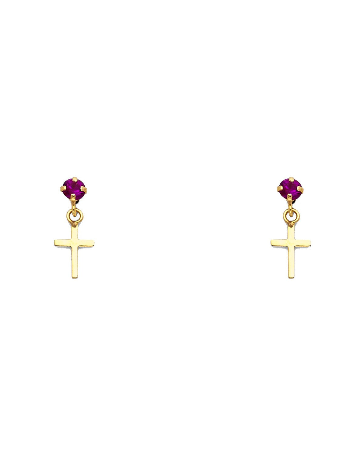 14K Yellow Gold Cross CZ Stud Earrings with Screw Back (ST-0650)