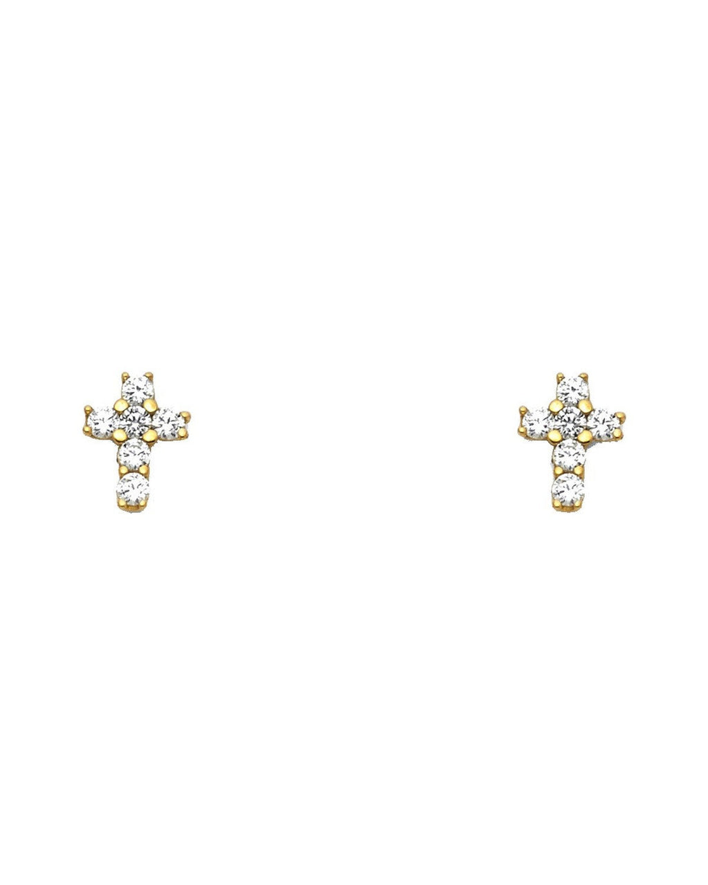 14K Yellow Gold Cross CZ Stud Earrings with Screw Back (ST-0651)