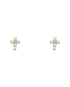 14K Yellow Gold Cross CZ Stud Earrings with Screw Back (ST-0651)