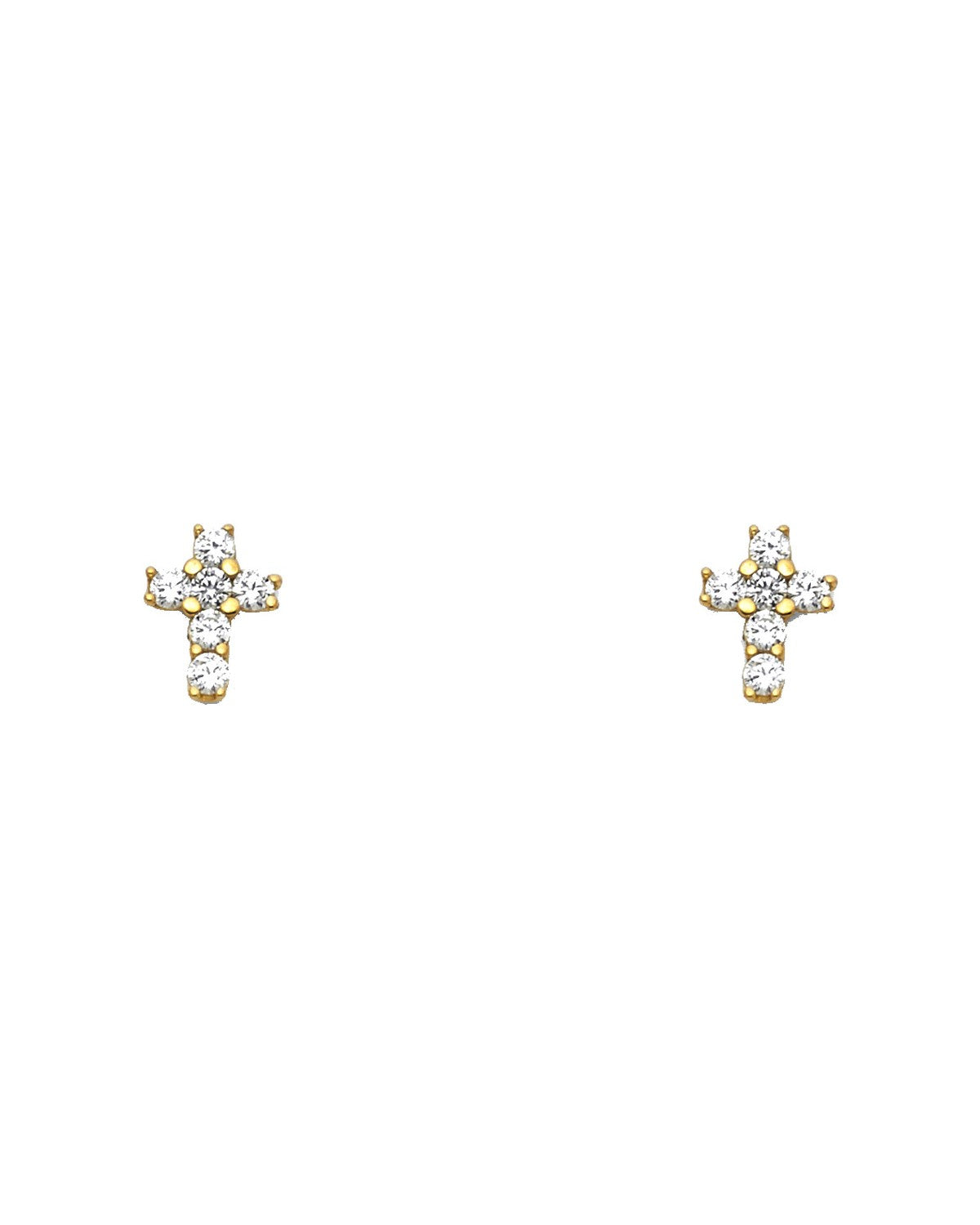 14K Yellow Gold Cross CZ Stud Earrings with Screw Back (ST-0651)