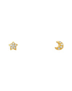 14K Yellow Gold Star+Moon CZ Stud Earrings with Screw Back (ST-0654)