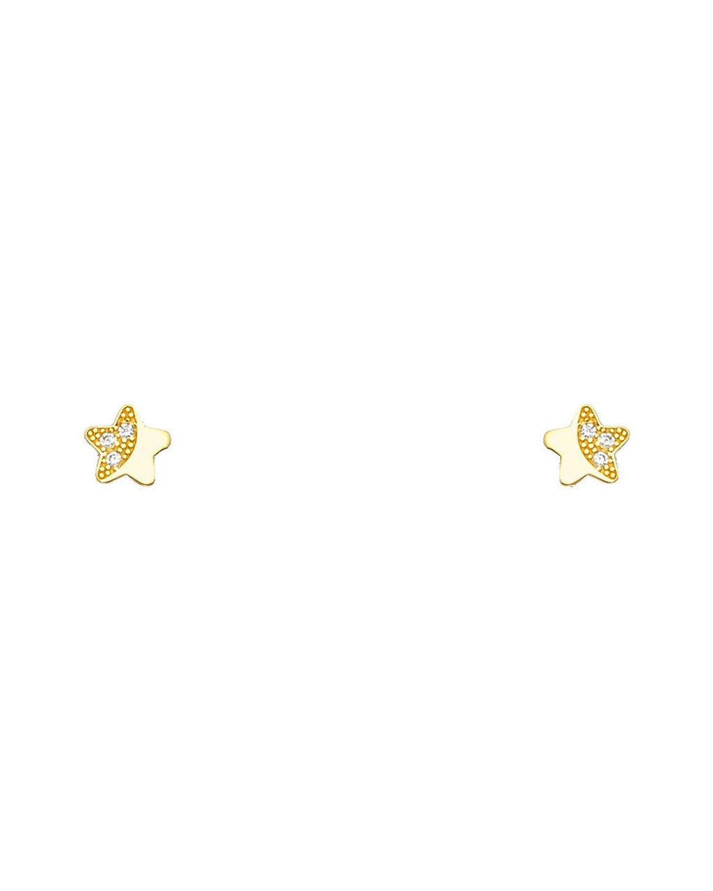 14K Yellow Gold Star CZ Stud Earrings with Screw Back (ST-0657)