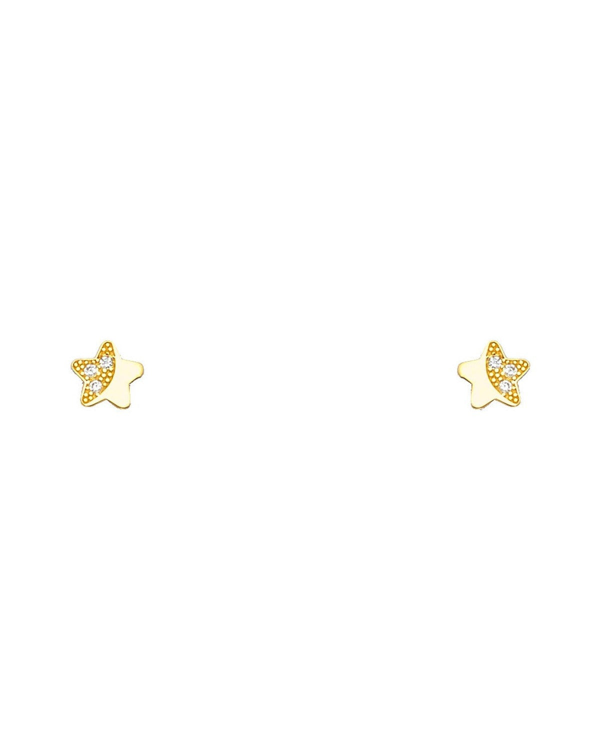 14K Yellow Gold Star CZ Stud Earrings with Screw Back (ST-0657)
