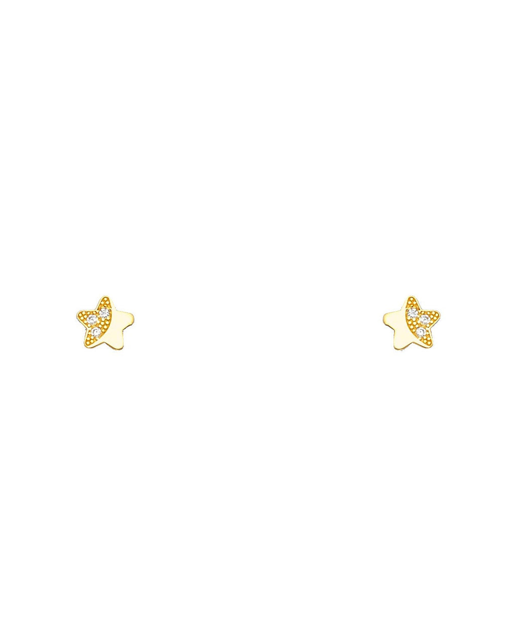 14K Yellow Gold Star CZ Stud Earrings with Screw Back (ST-0657)