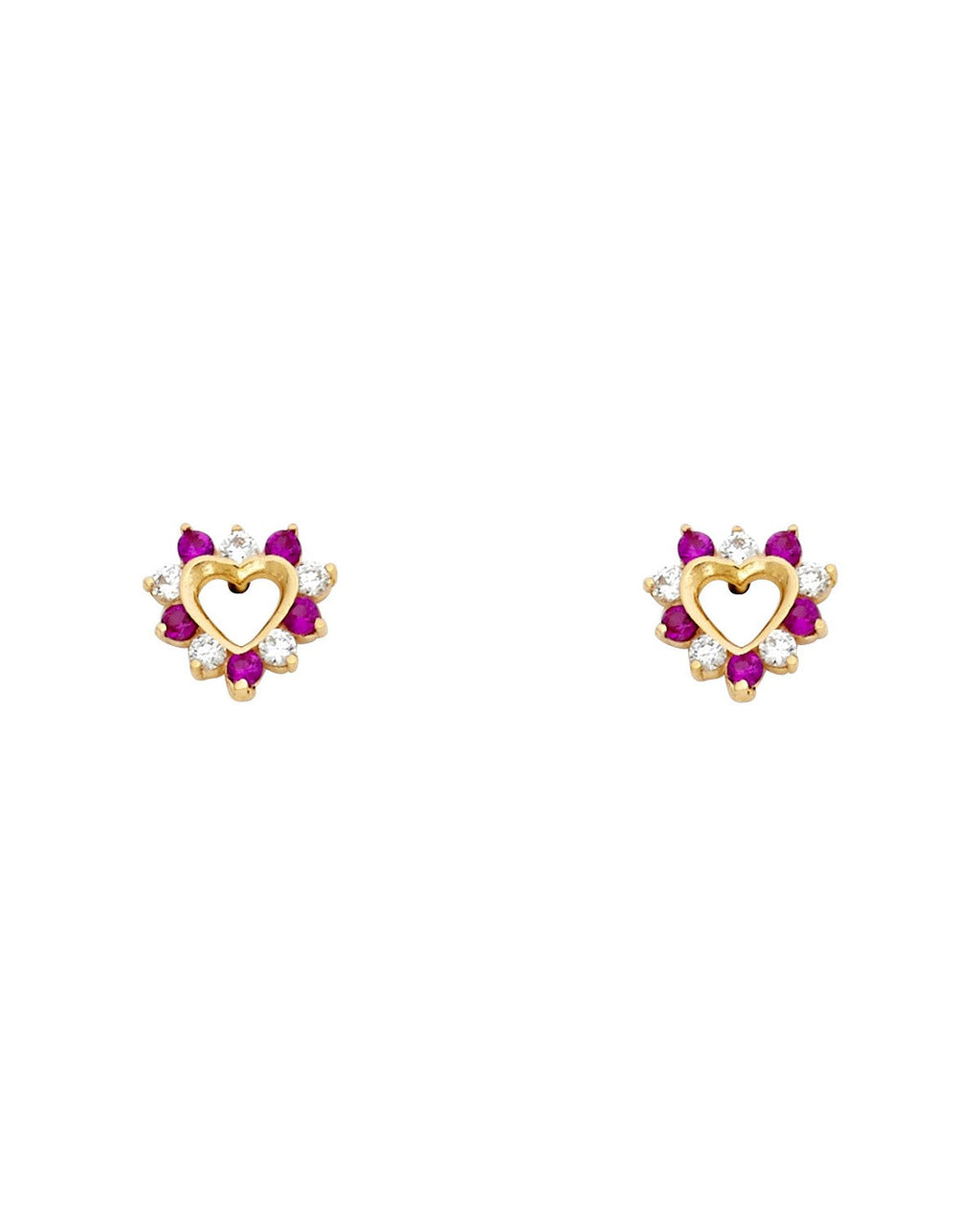 14K Yellow Gold Heart CZ Stud Earrings with Screw Back (ST-0665)