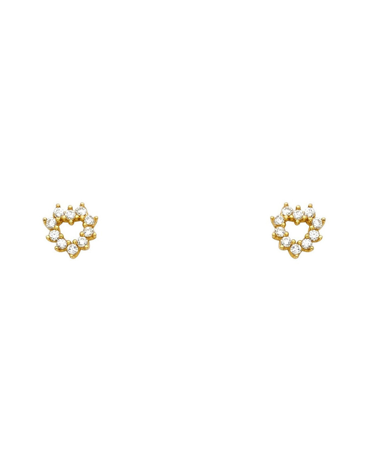14K Yellow Gold Heart CZ Stud Earrings with Screw Back (ST-0670)